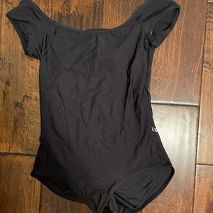 Black yumiko leotard with cap sleeves